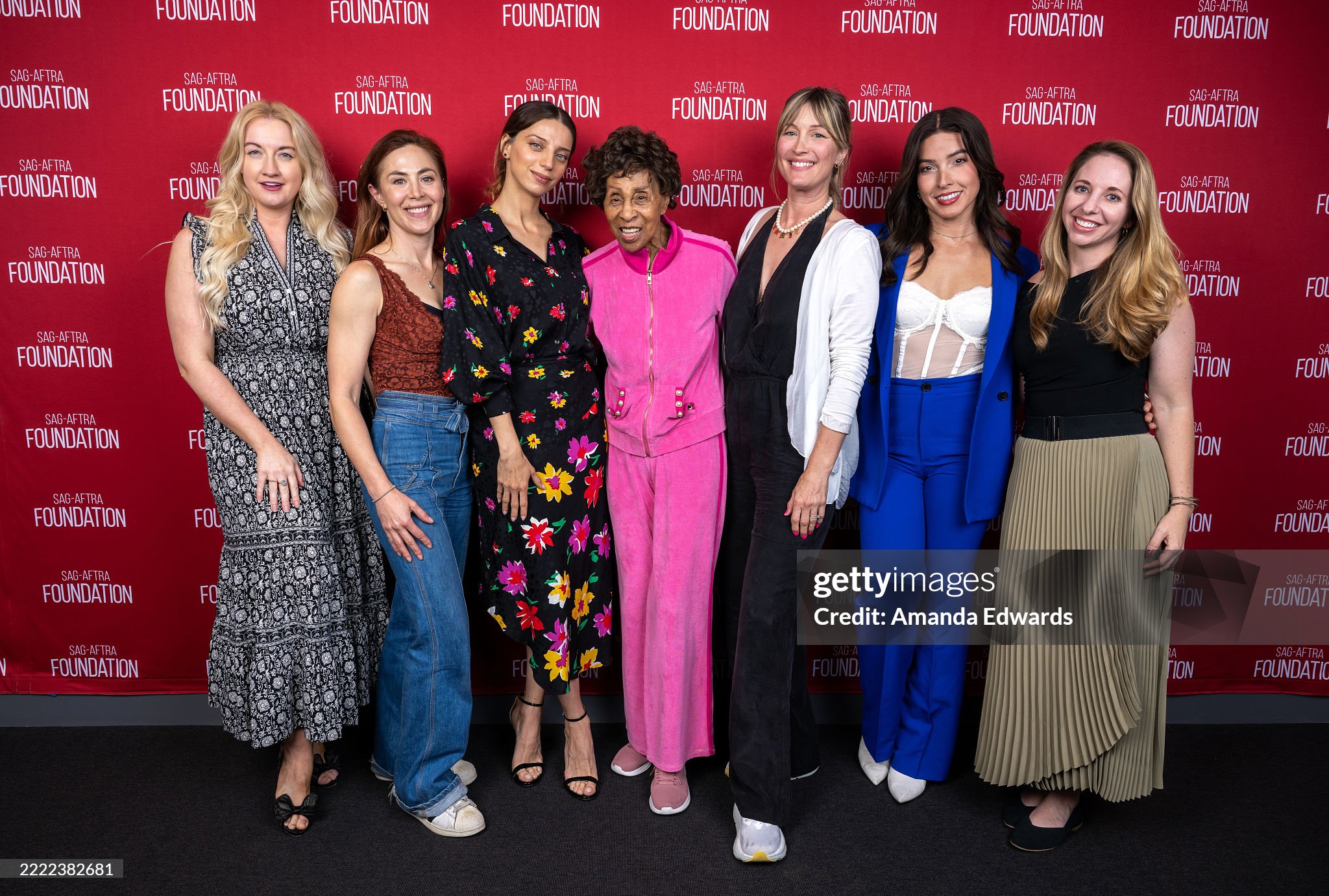 LOS ANGELES, CALIFORNIA - JUNE 26: (L-R) Laura Linda Bradley, Bonnie Discepolo, Angela Sarafyan, Marla Gibbs, Kim Peeler Callaway, Carolina Gutierrez and Melissa Fisher attend the SAG-AFTRA Foundation Conversations Presents Short Film Showcase Performance event at The Meryl Streep Center for Performing Artists on June 26, 2025 in Los Angeles, California. (Photo by Amanda Edwards/Getty Images for SAG-AFTRA Foundation)